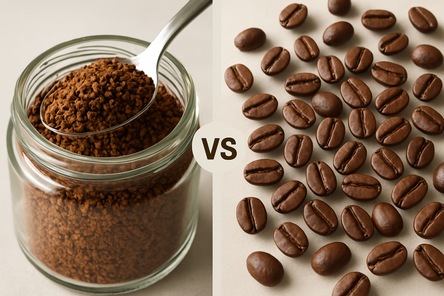 Café soluble vs café en grano en imagen realista HD
